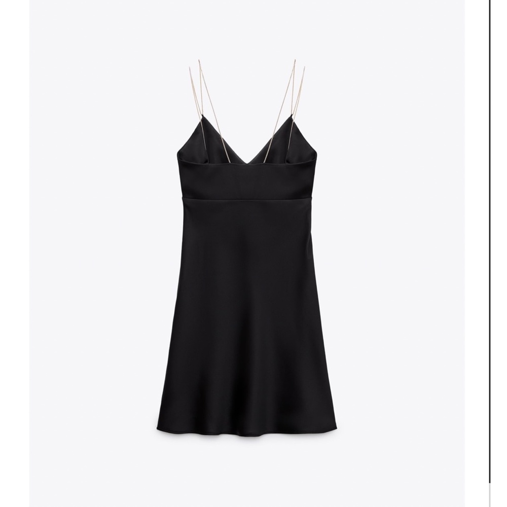 ZARA CHAIN STRAP SATIN EFFECT MINI BLACK DRESS size S